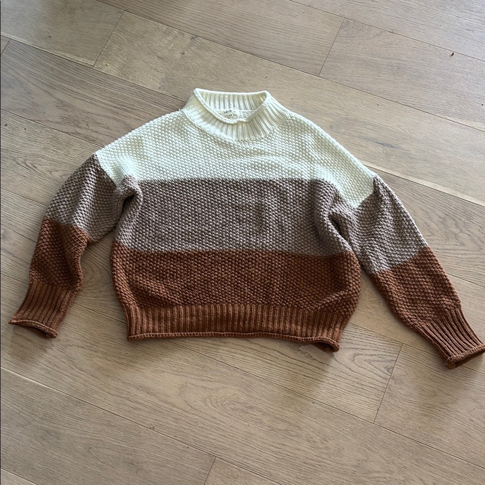 Miracle Cream and brown Cowl Neck Knit Sweater small/medium